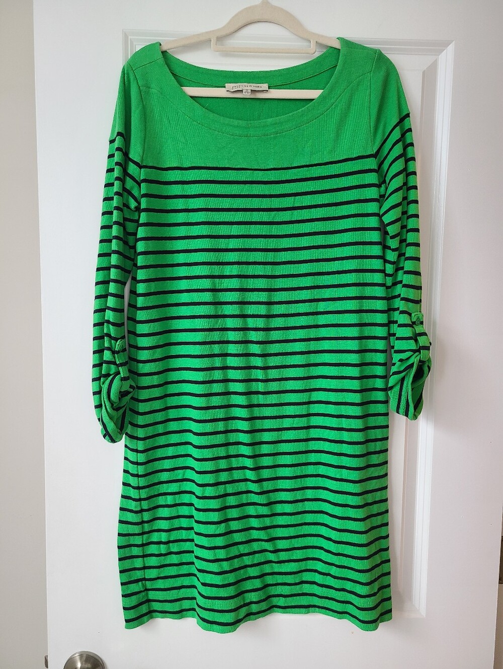 Jones New York Sport Green Striped Long Sleeve Shirt Dress